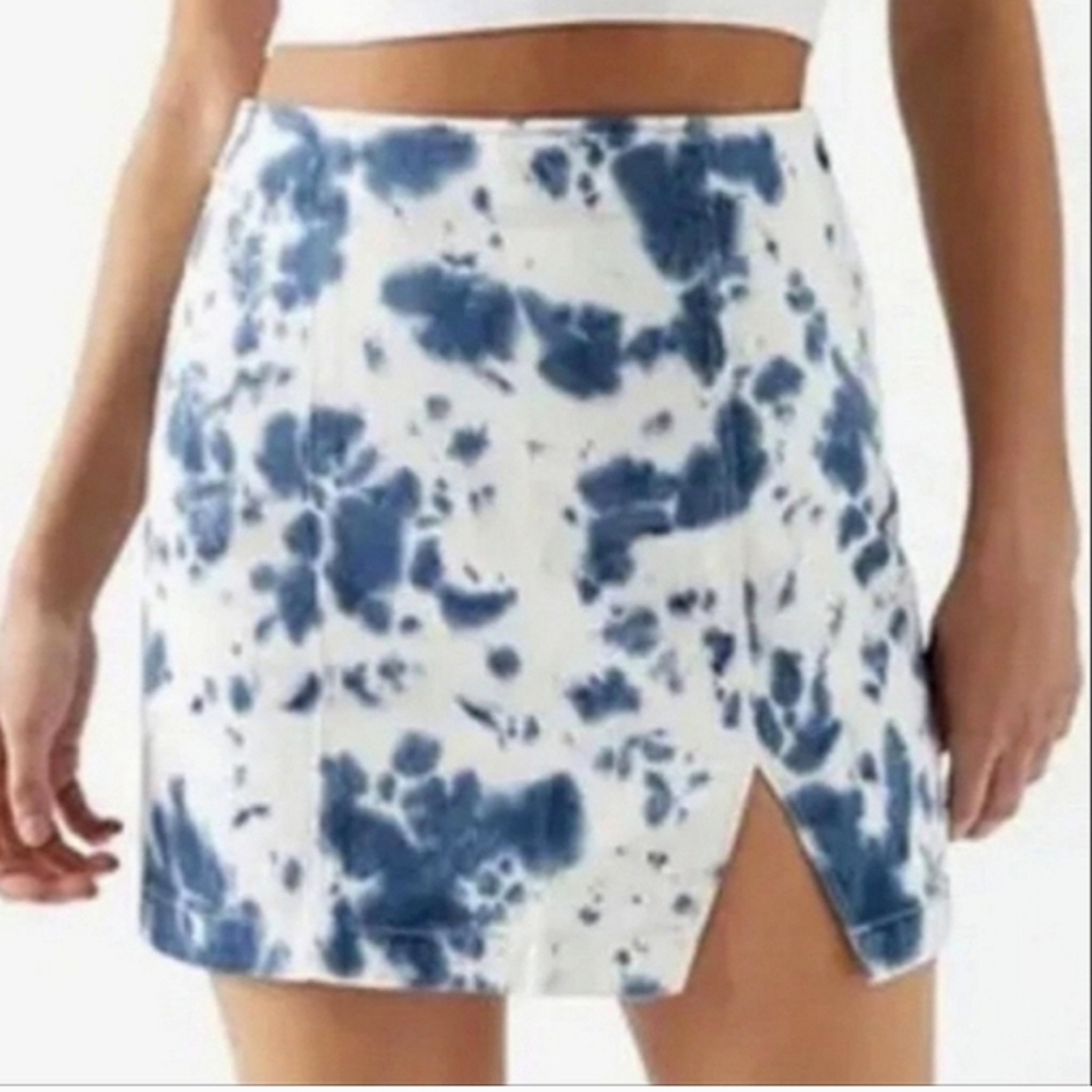 PacSun Paint Tie Dye Panel Mini Skirt Blue White Denim Sz XS NWT - Picture 3 of 12